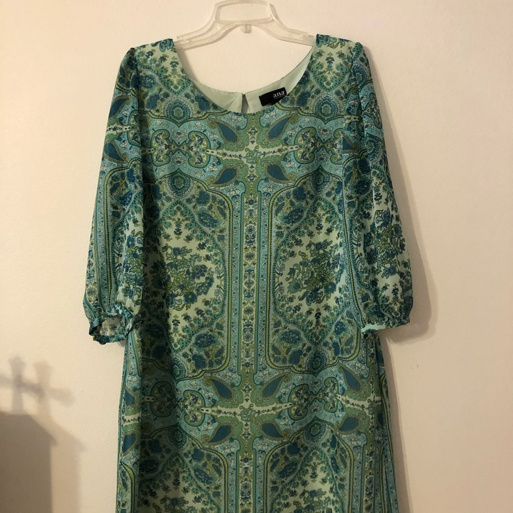 Light green print knee length.